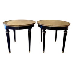 Pair of French Jansen Black Lacquer Side Tables Louis XVI Style