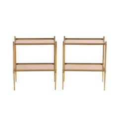 Pair of French Jansen Style Brass and Glass Side Tables C. 1950
