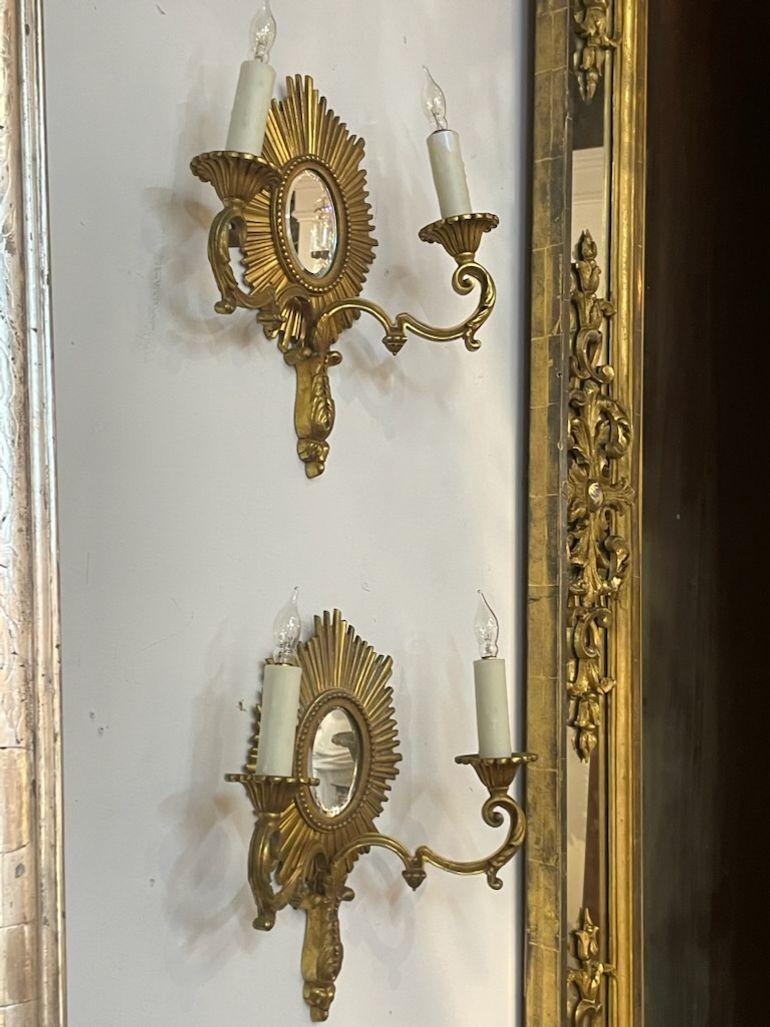 Pair of French Jansen Style Sunburst Sconces In Good Condition For Sale In Dallas, TX