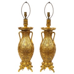 Paire de vases japonais en bronze doré de style français E. Lièvre, exécutés par F. Barbedienne
