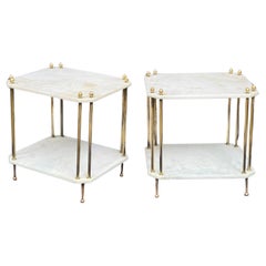 Pair of French Jardin d’Hiver Marble and Brass Tables, 1950s — Over 100kg Each