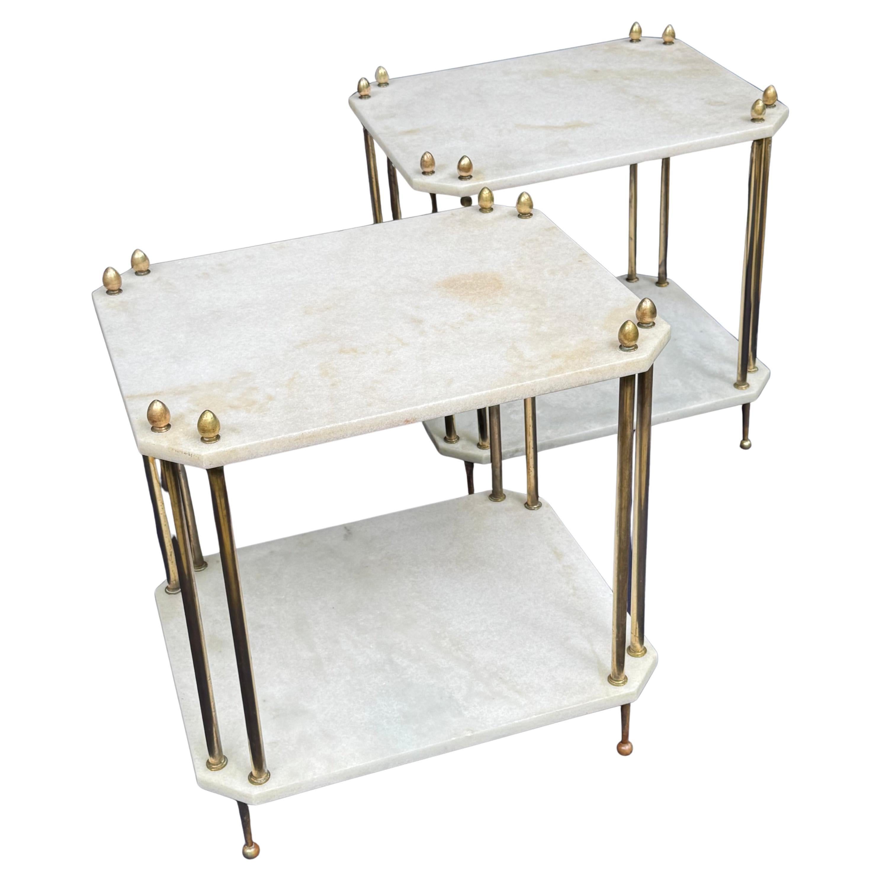Other Pair of French Jardin d’Hiver Marble and Brass Tables, 1950s — Over 100kg Each For Sale