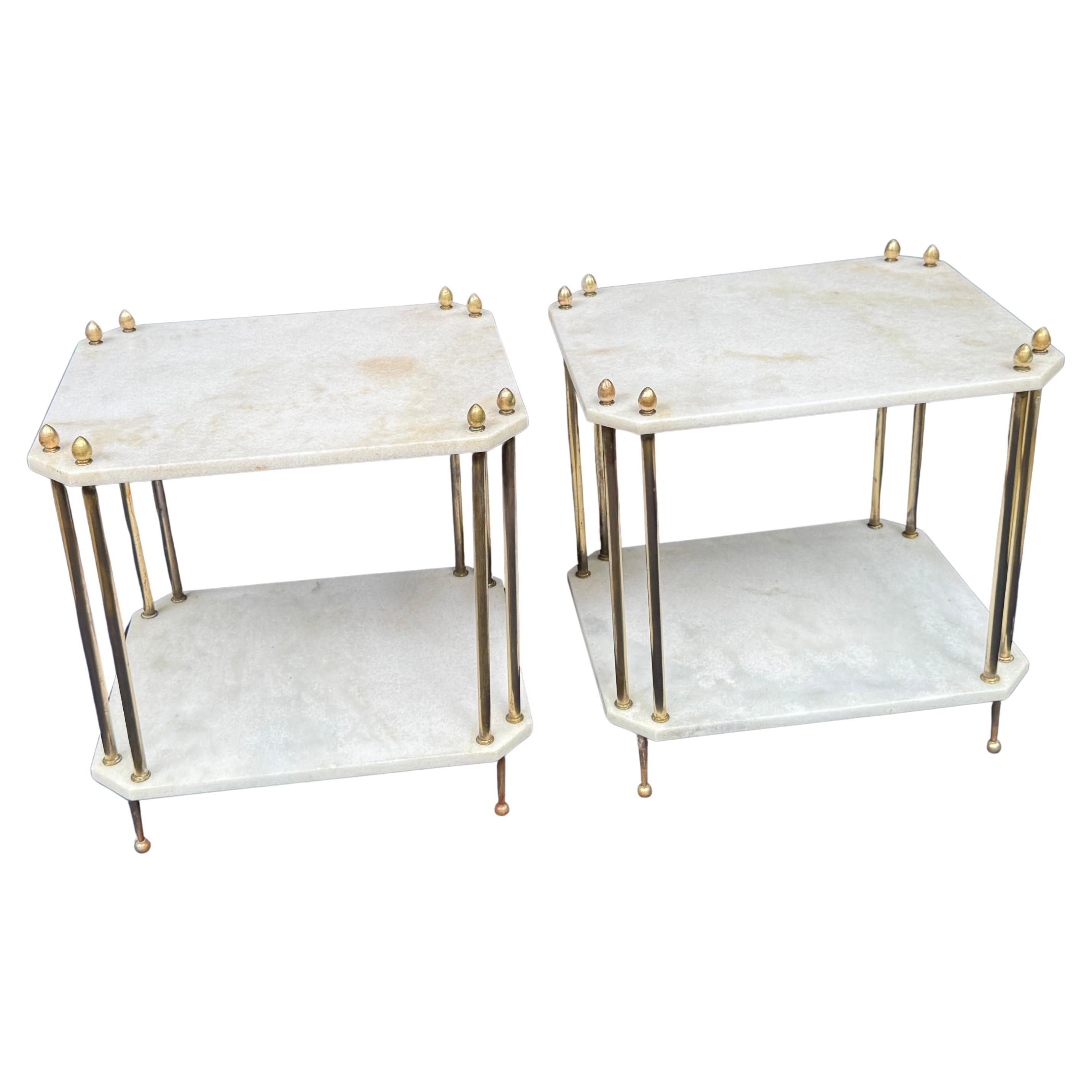 Pair of French Jardin d’Hiver Marble and Brass Tables, 1950s — Over 100kg Each In Good Condition For Sale In Rio De Janeiro, BR