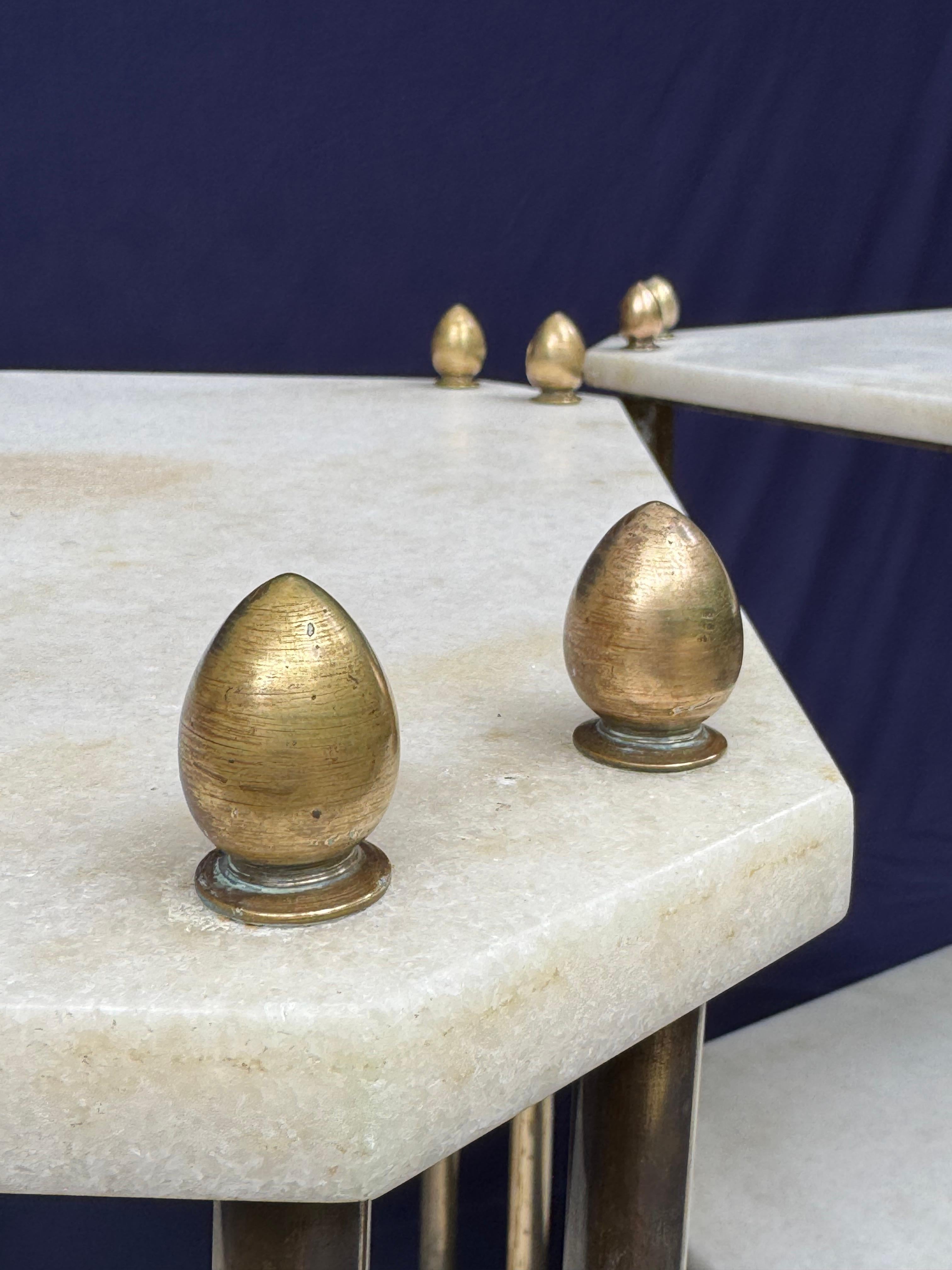 Pair of French Jardin d’Hiver Marble and Brass Tables, 1950s — Over 100kg Each For Sale 1