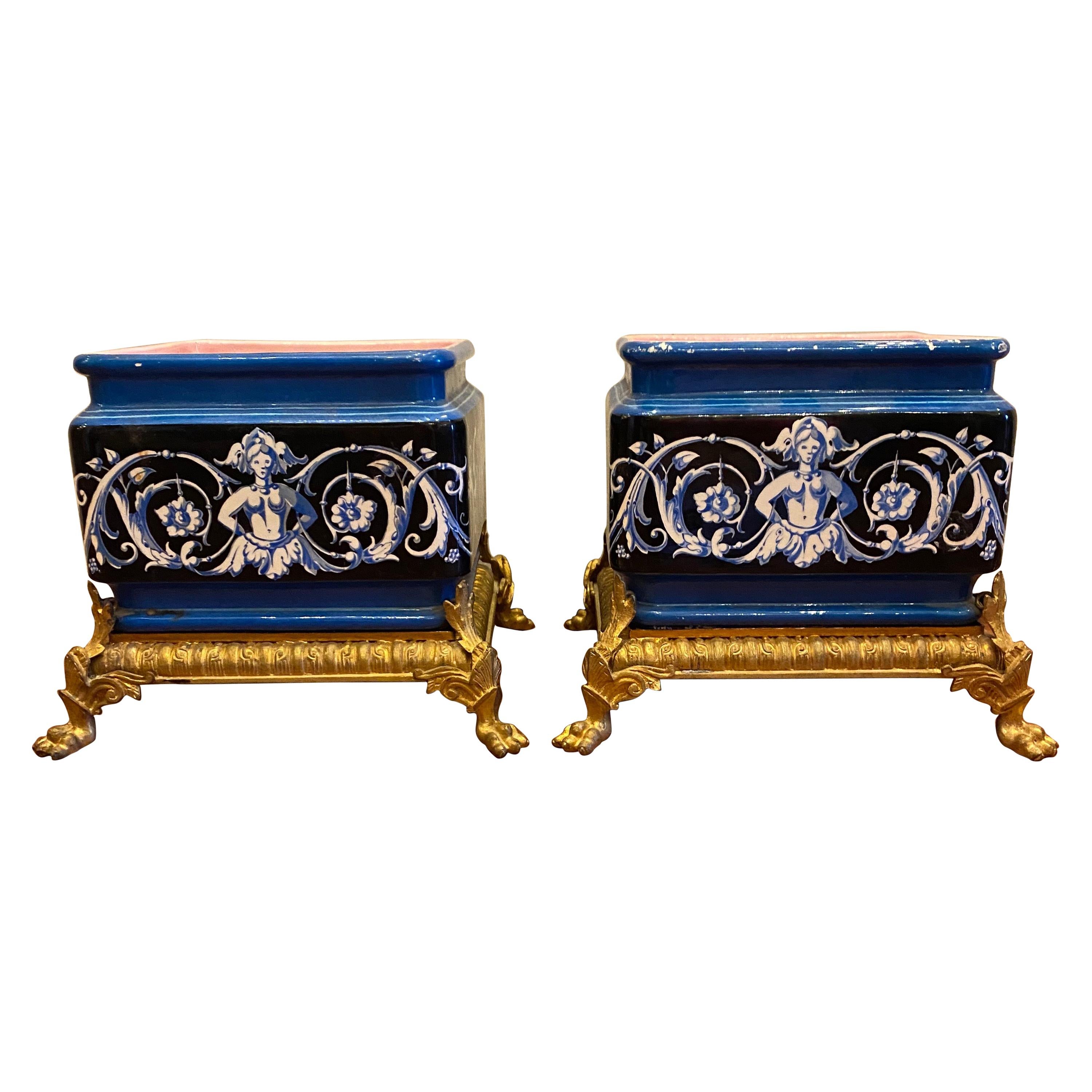 Pair of French Jardinière with Gilt Bronze Mounts For Sale