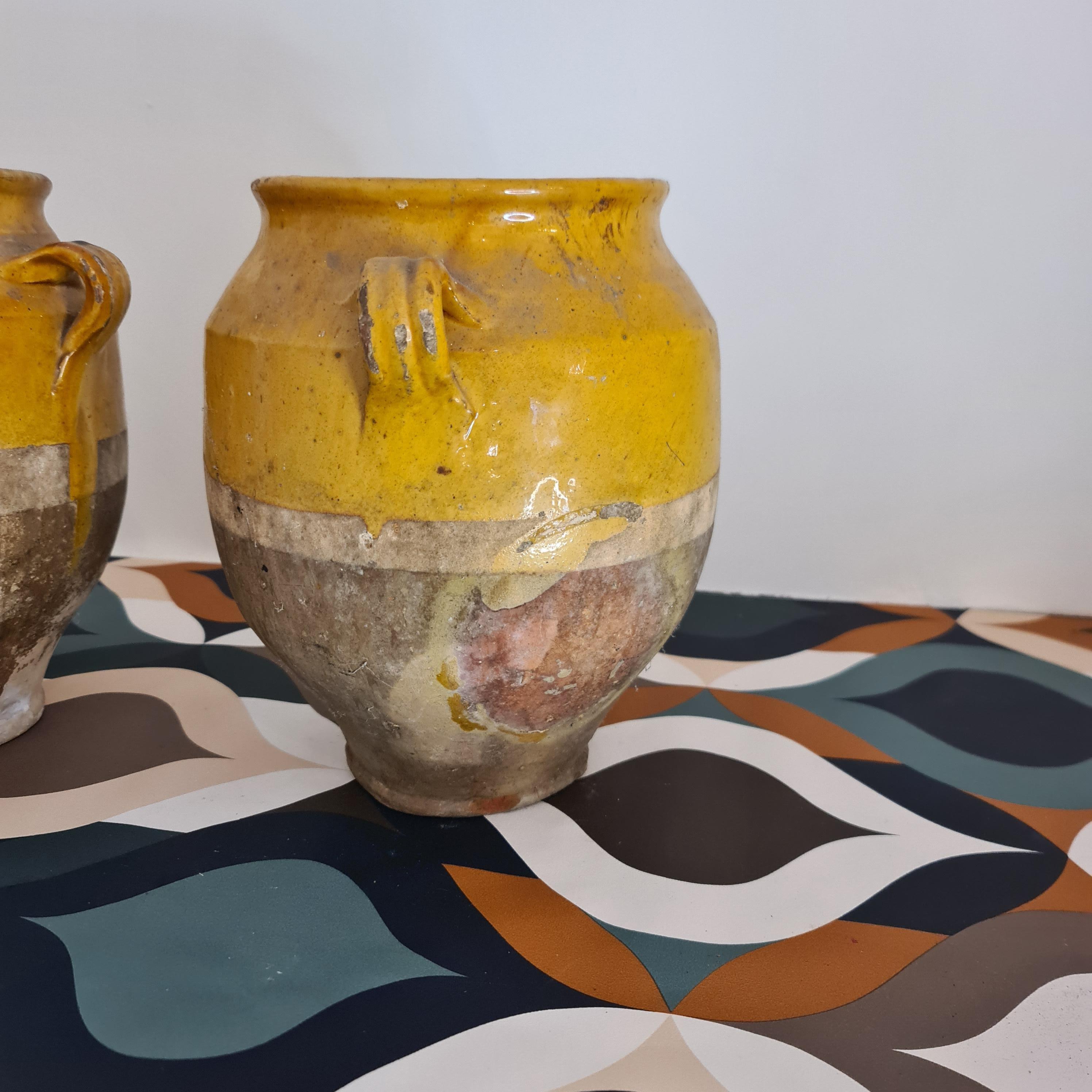Pair of French Jars from the 19th Century, Provencal Glazed Pottery 1