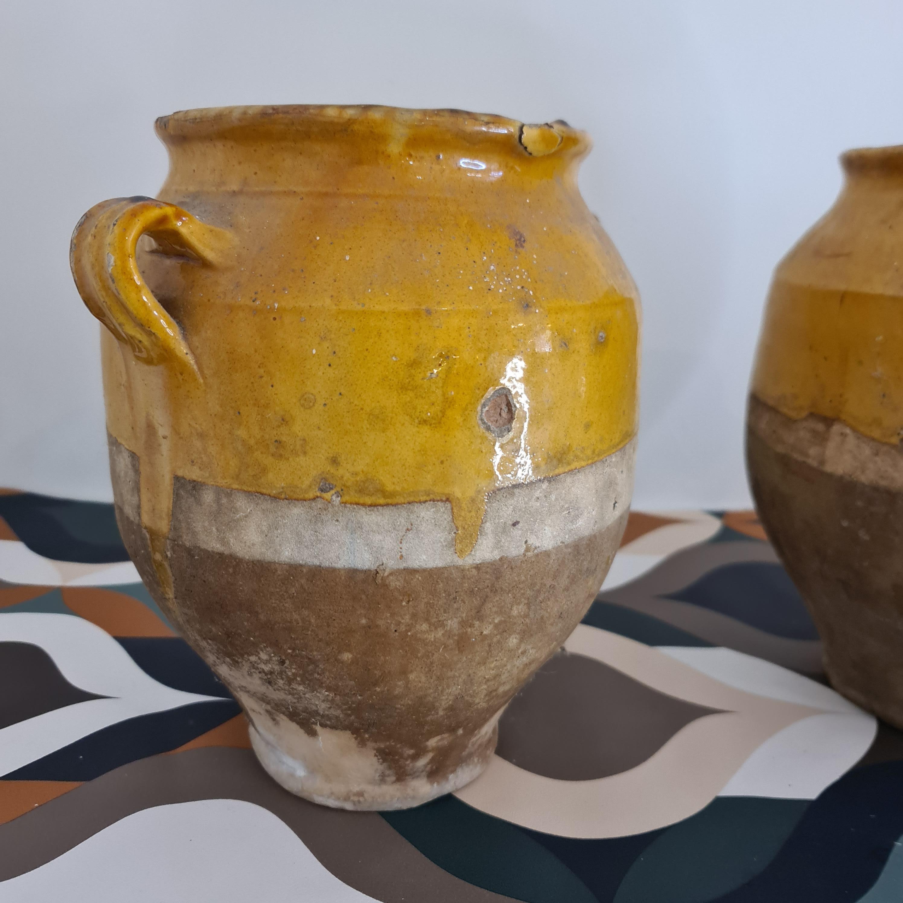 Vernissé Paire de pots français du 19ème siècle, poterie vernissée provençale