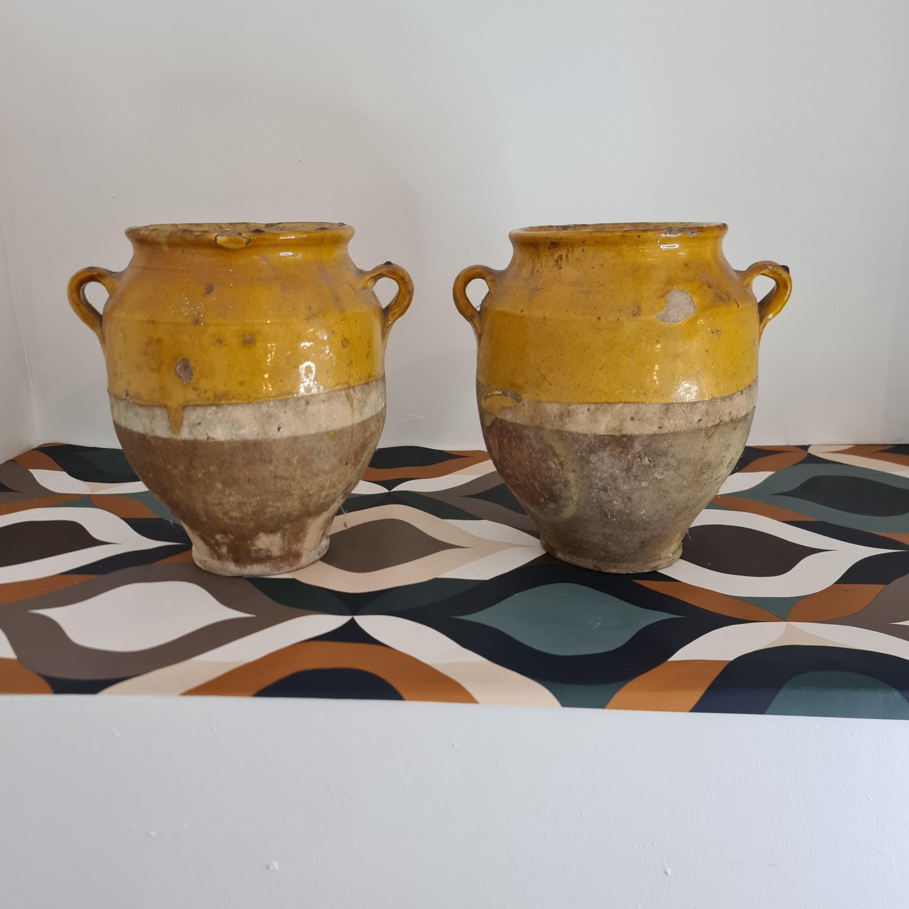 Paire de pots français du 19ème siècle, poterie vernissée provençale État moyen à TARBES, FR
