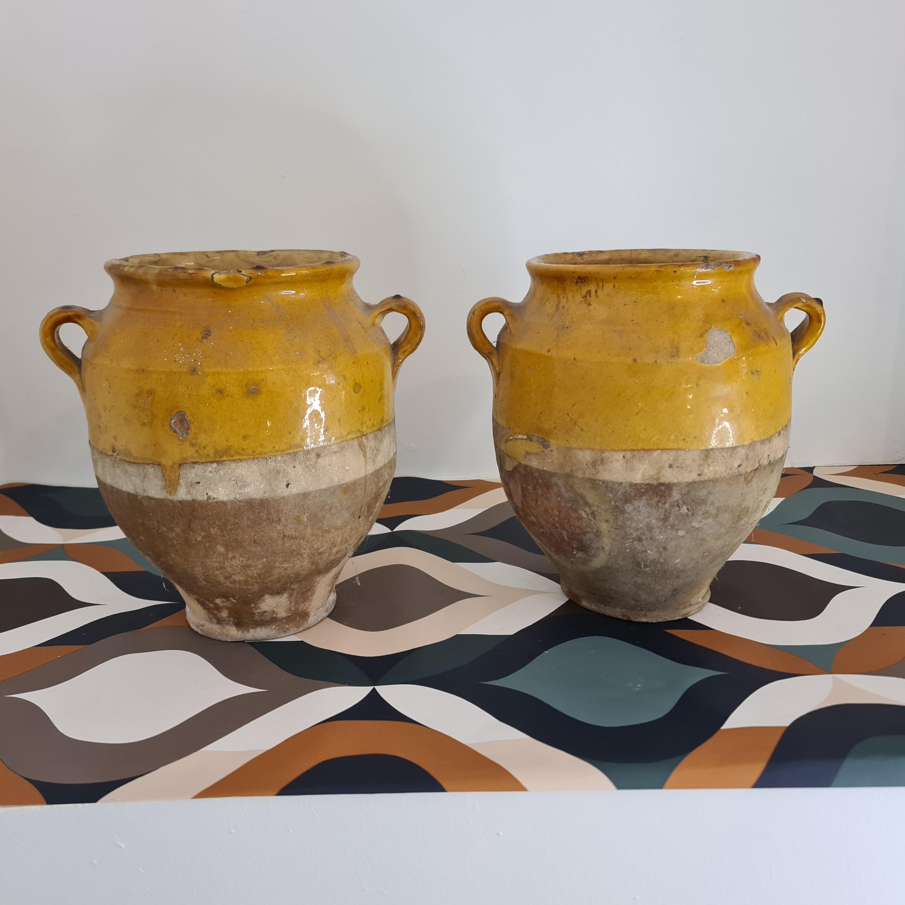 XIXe siècle Paire de pots français du 19ème siècle, poterie vernissée provençale