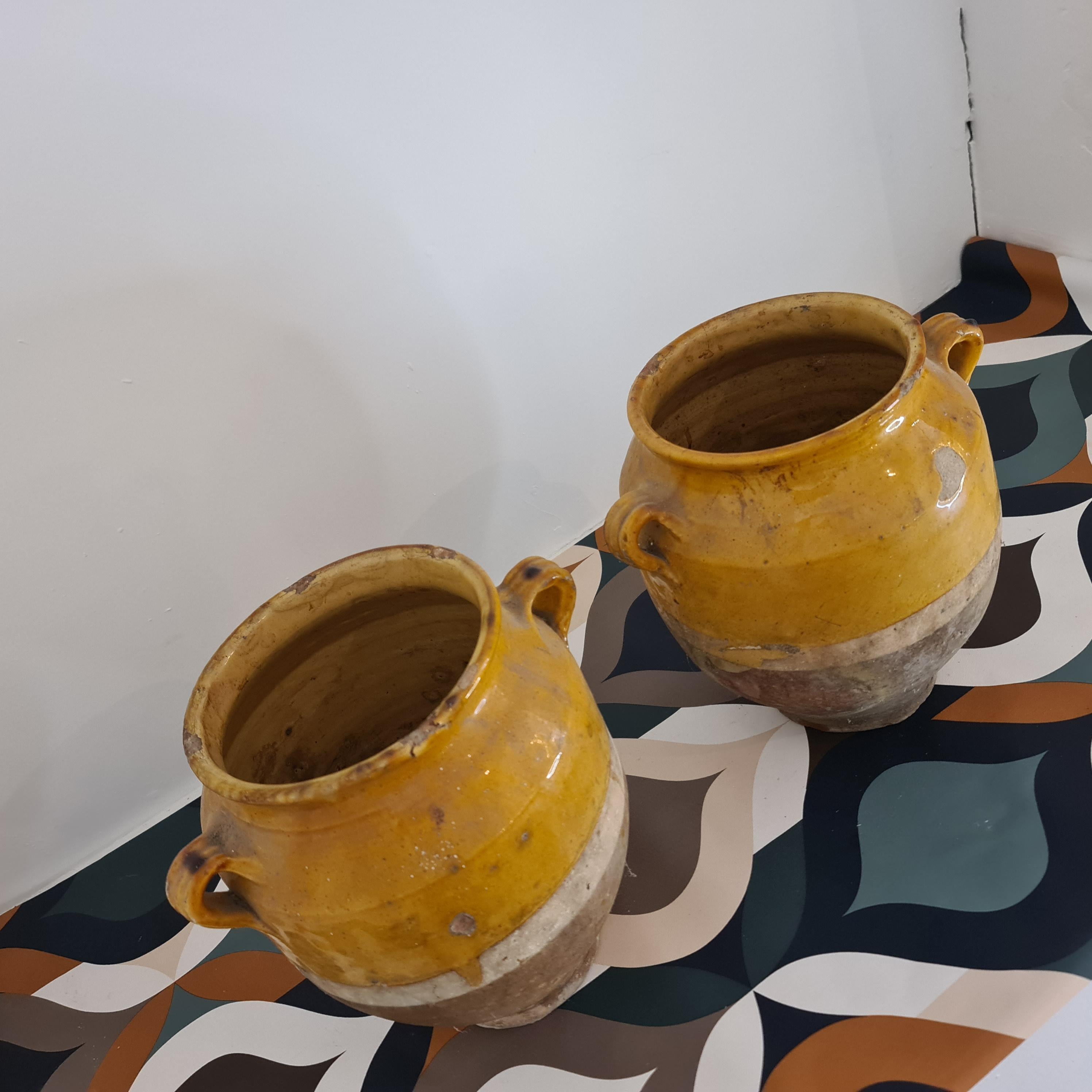 Poteries Paire de pots français du 19ème siècle, poterie vernissée provençale