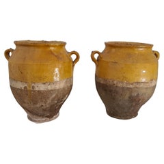 Paire de pots français du 19ème siècle, poterie vernissée provençale