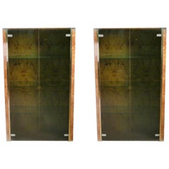 Pair of French J.C. Mahey Brass and Burlwood Vitrines, 1970s