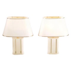 Pair of French J.C. Mahey Lacquer and Brass Table Lamps, 1970s