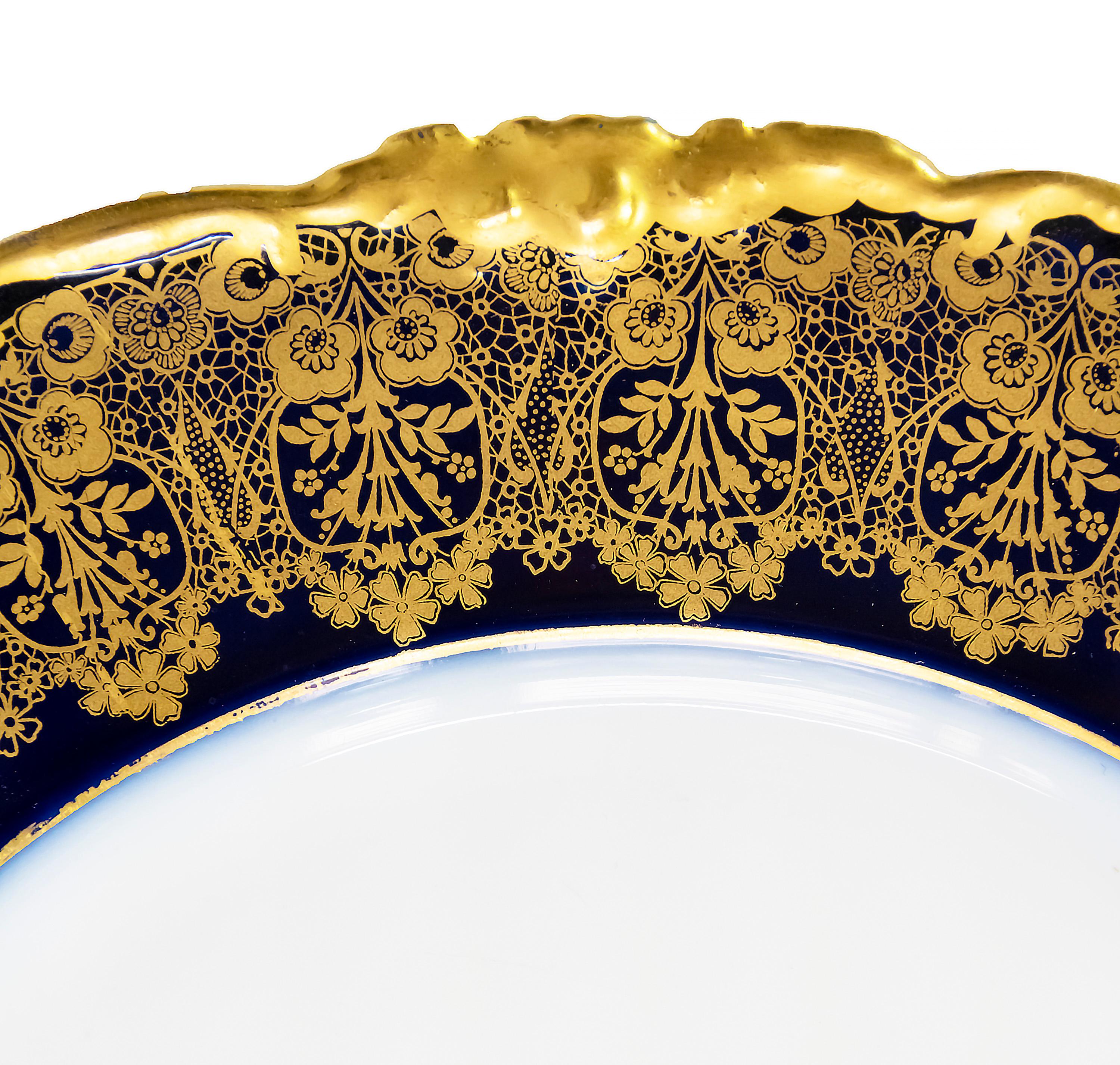 19th Century Pair of French Jean Pouyat for Limoges Plates in Cobalt Blue/Gold Decor