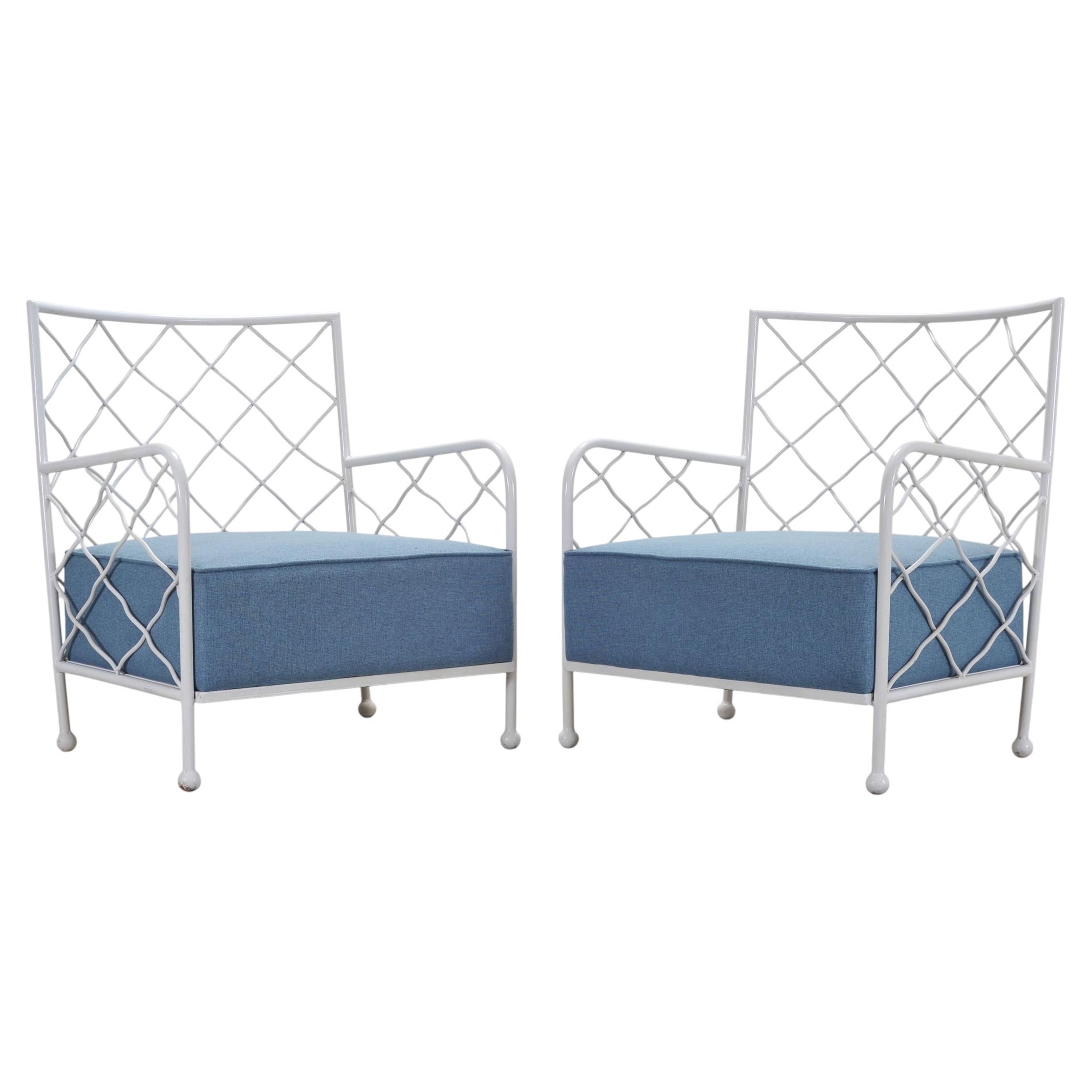 Pair of Midcentury Modern French Iron Lounge Chairs