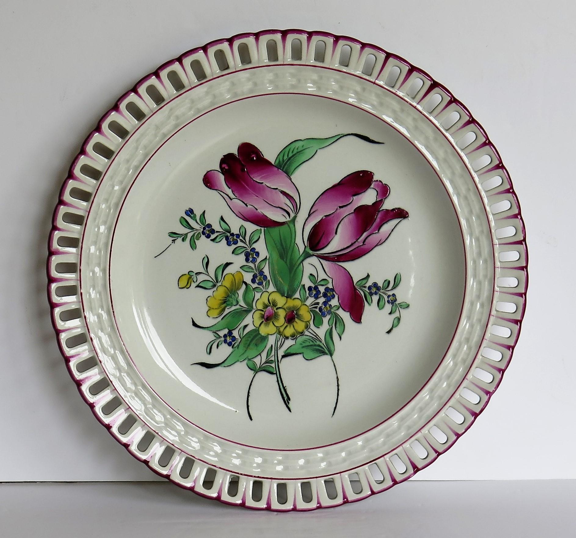 Earthenware PAIR of French K&G Luneville Faience Plates Hand Painted Flowers, circa 1895 For Sale