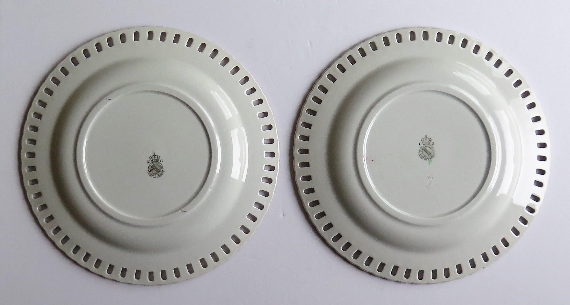 PAIR of French K&G Luneville Faience Plates Hand Painted Flowers, circa 1895 For Sale 2