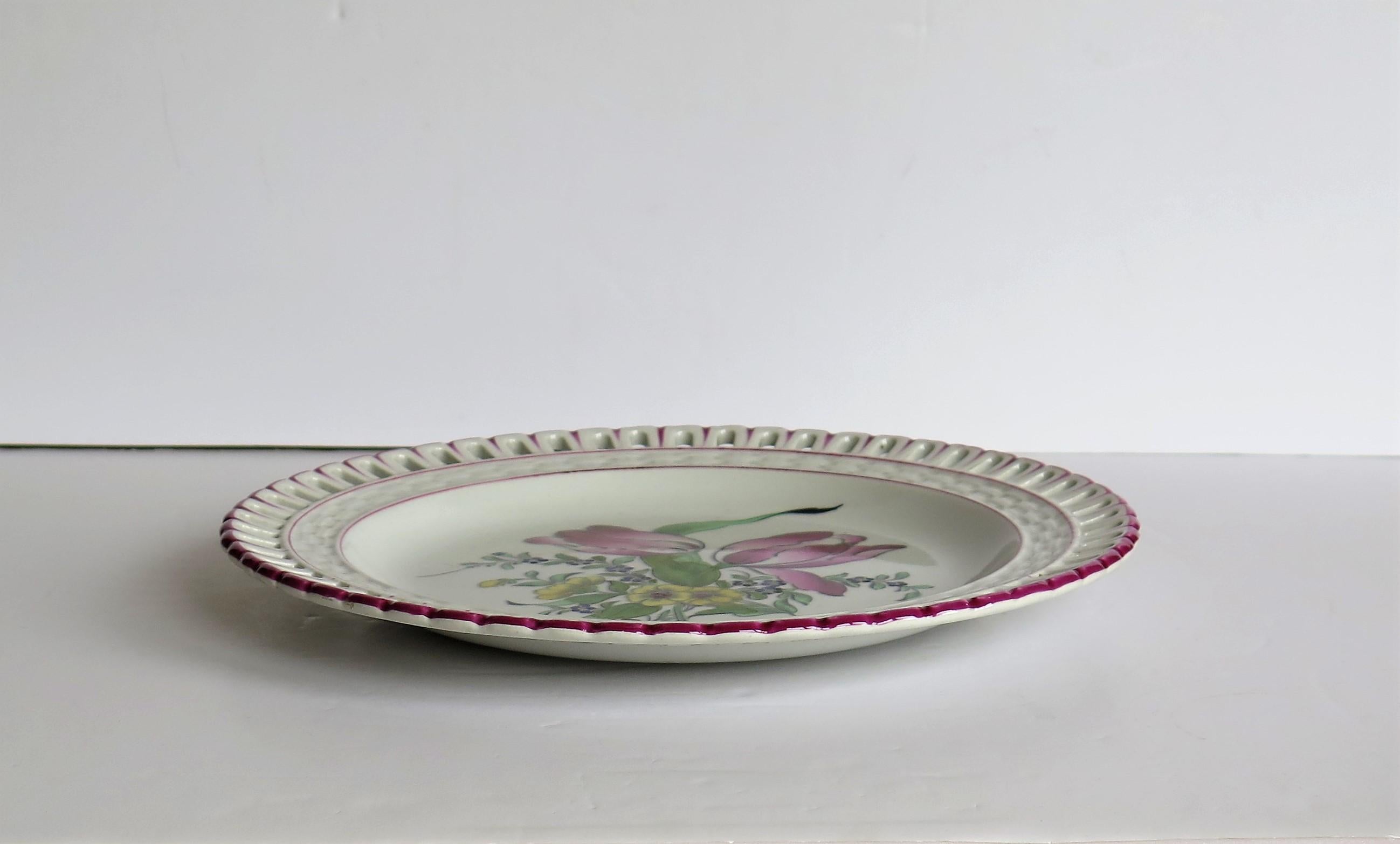 PAIR of French K&G Luneville Faience Plates Hand Painted Flowers, circa 1895 For Sale 3