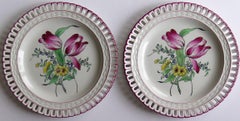 PAIR of Faience Plates by K&G Luneville Hand Painted Flowers, French circa 1895