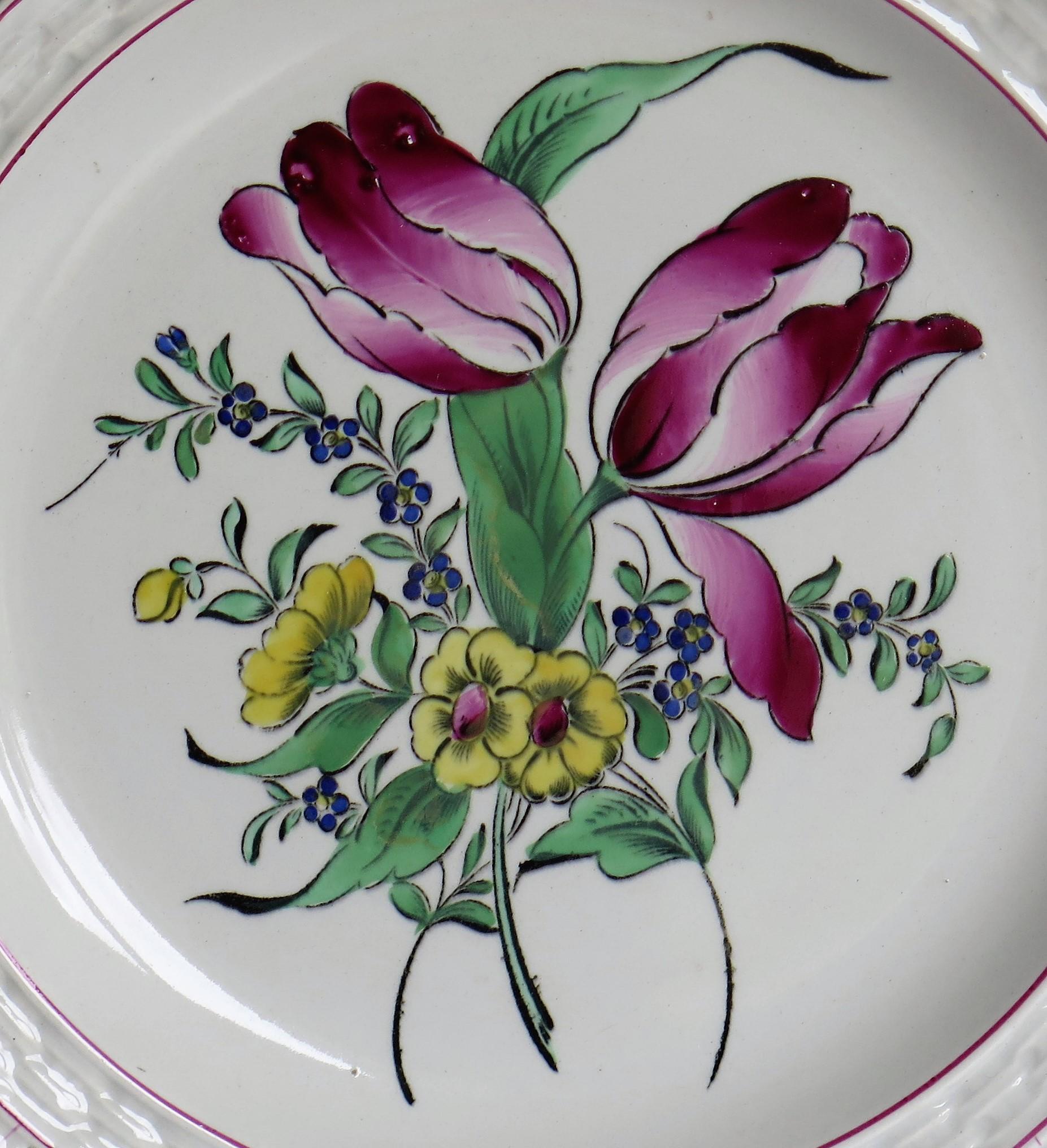 Country PAIR of French K&G Luneville Faience Plates Hand Painted Flowers, circa 1895 For Sale