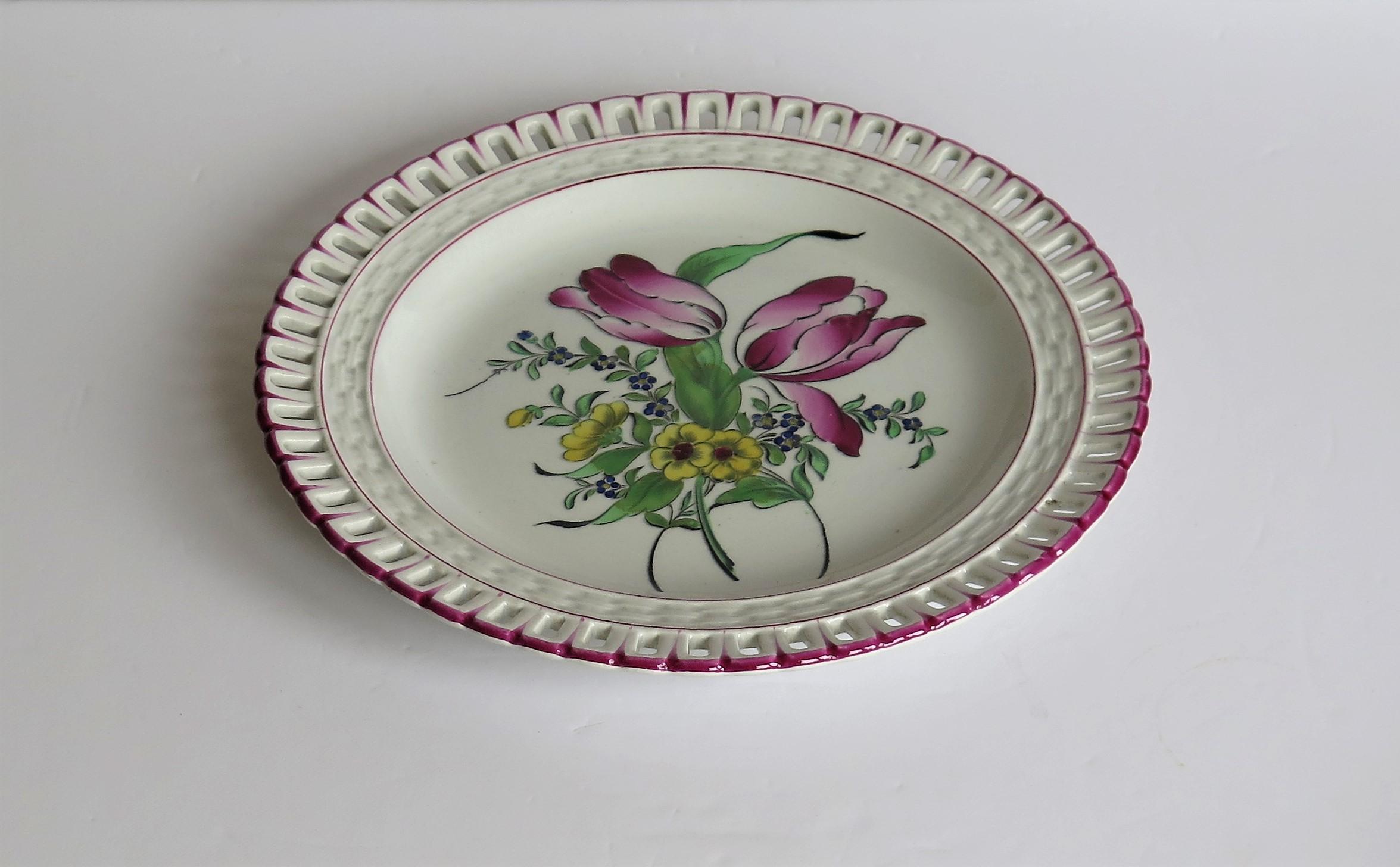 19th Century PAIR of French K&G Luneville Faience Plates Hand Painted Flowers, circa 1895 For Sale