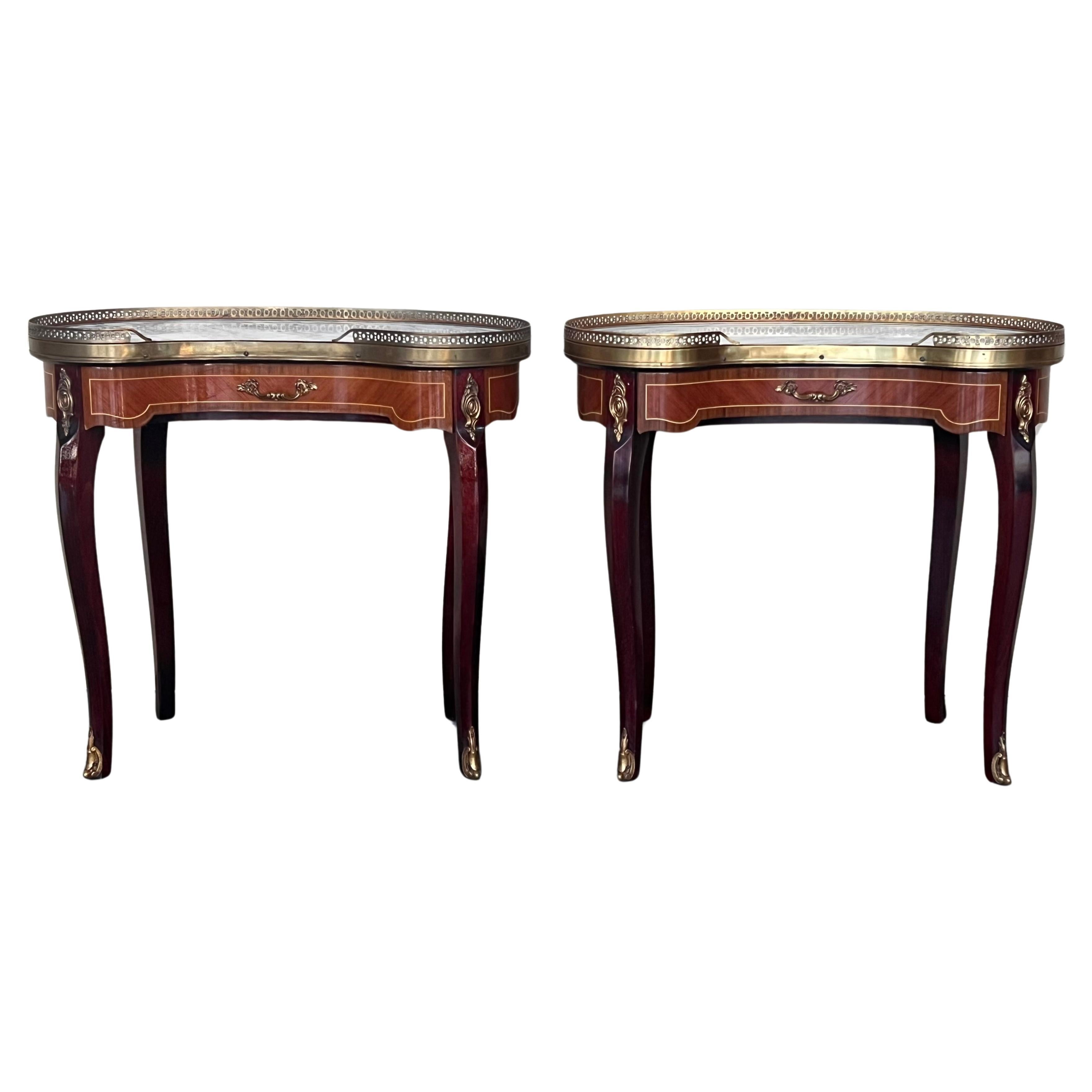 Pair of French Kidney Shape Nightstands Bedside Tables Louis XVI, circa 1910 For Sale