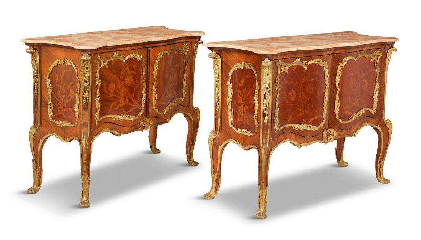 Pair of French Kingwood Bronze Mounted Commodes / Chest of Drawers, Nightstands For Sale 13