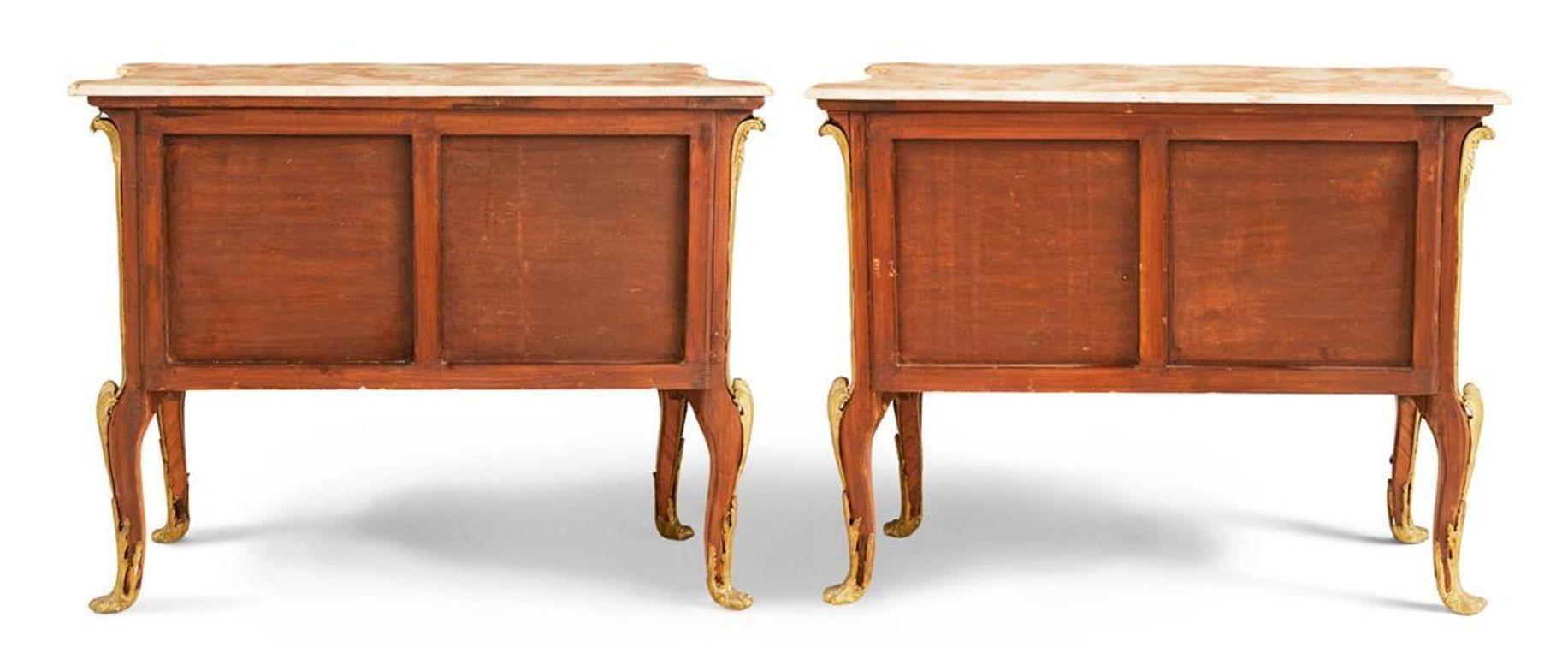 Pair of French Kingwood Bronze Mounted Commodes / Chest of Drawers, Nightstands For Sale 14