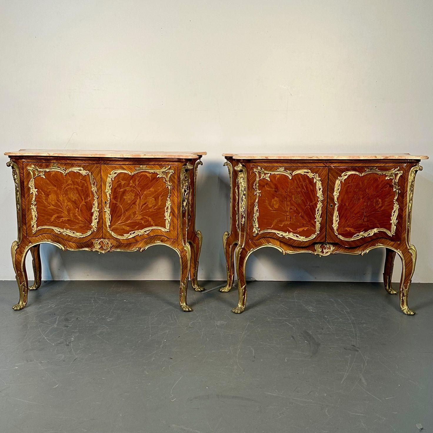 Louis XV Pair of French Kingwood Bronze Mounted Commodes / Chest of Drawers, Nightstands For Sale