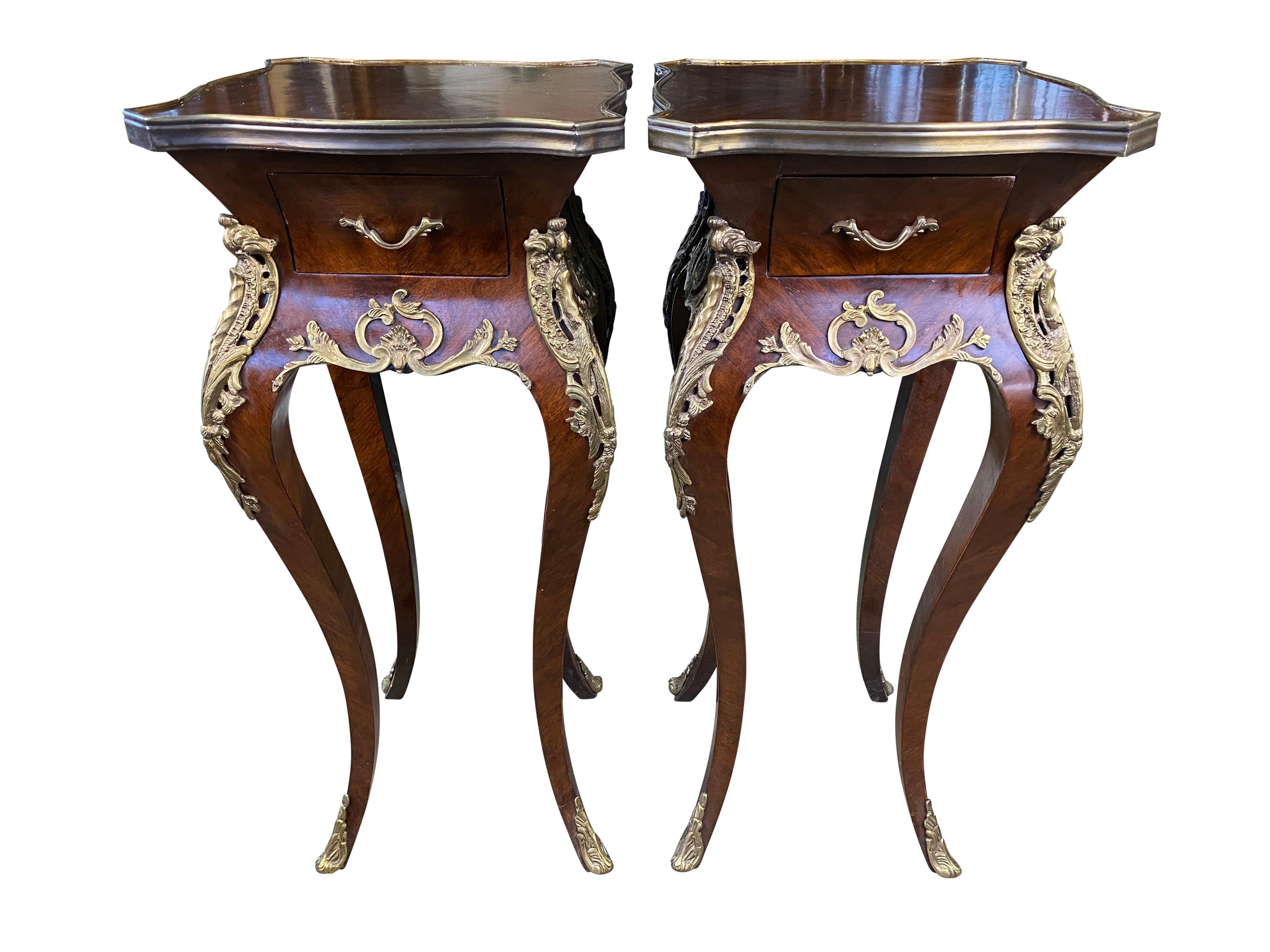 French Provincial Pair of French Kingwood Side Tables, 20th Century For Sale