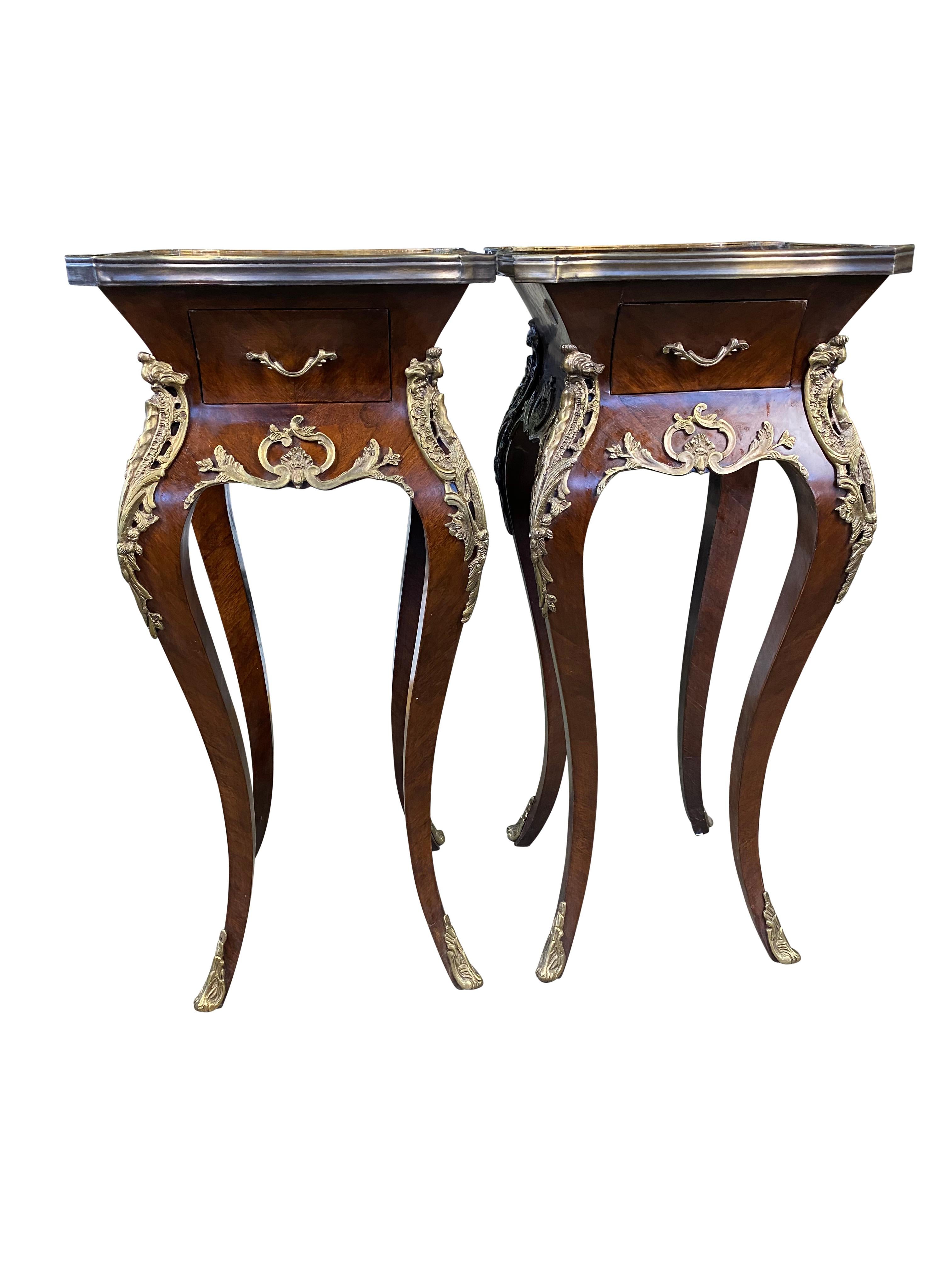 Gilt Pair of French Kingwood Side Tables, 20th Century For Sale