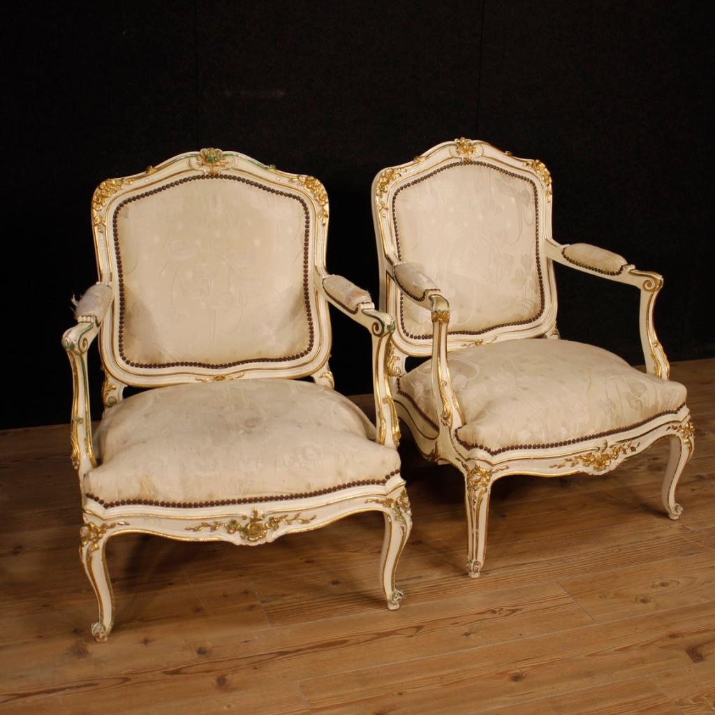 Pair of French Lacquered and Gilded Armchairs, 20th Century In Good Condition For Sale In London, GB