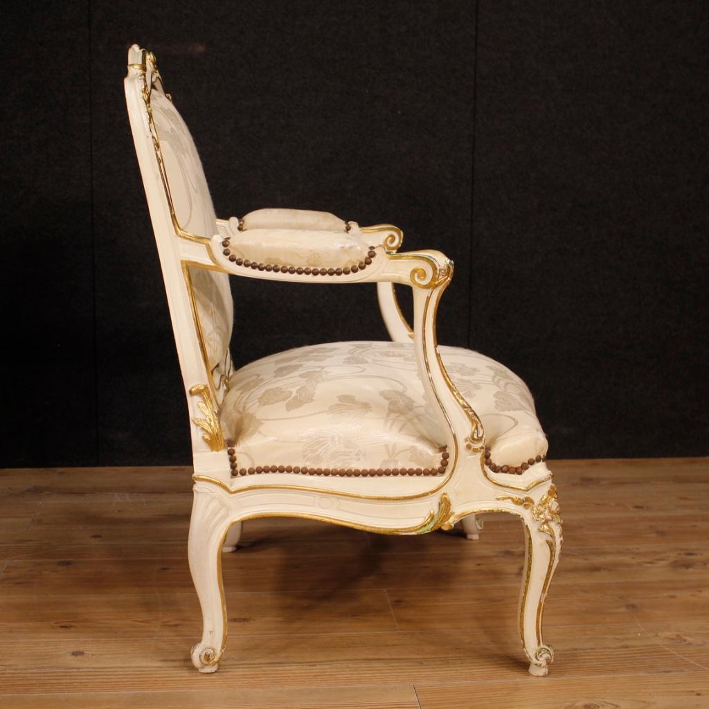 Wood Pair of French Lacquered and Gilded Armchairs, 20th Century For Sale