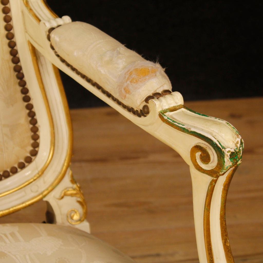 Pair of French Lacquered and Gilded Armchairs, 20th Century For Sale 2