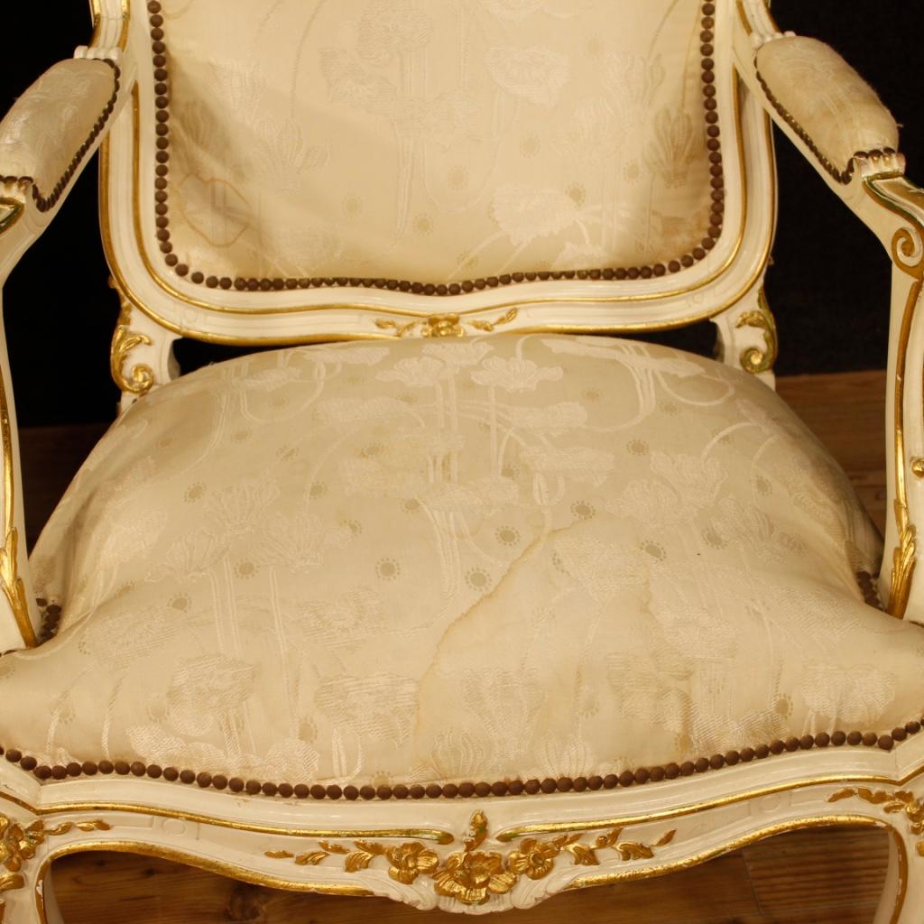 Pair of French Lacquered and Gilded Armchairs, 20th Century For Sale 5
