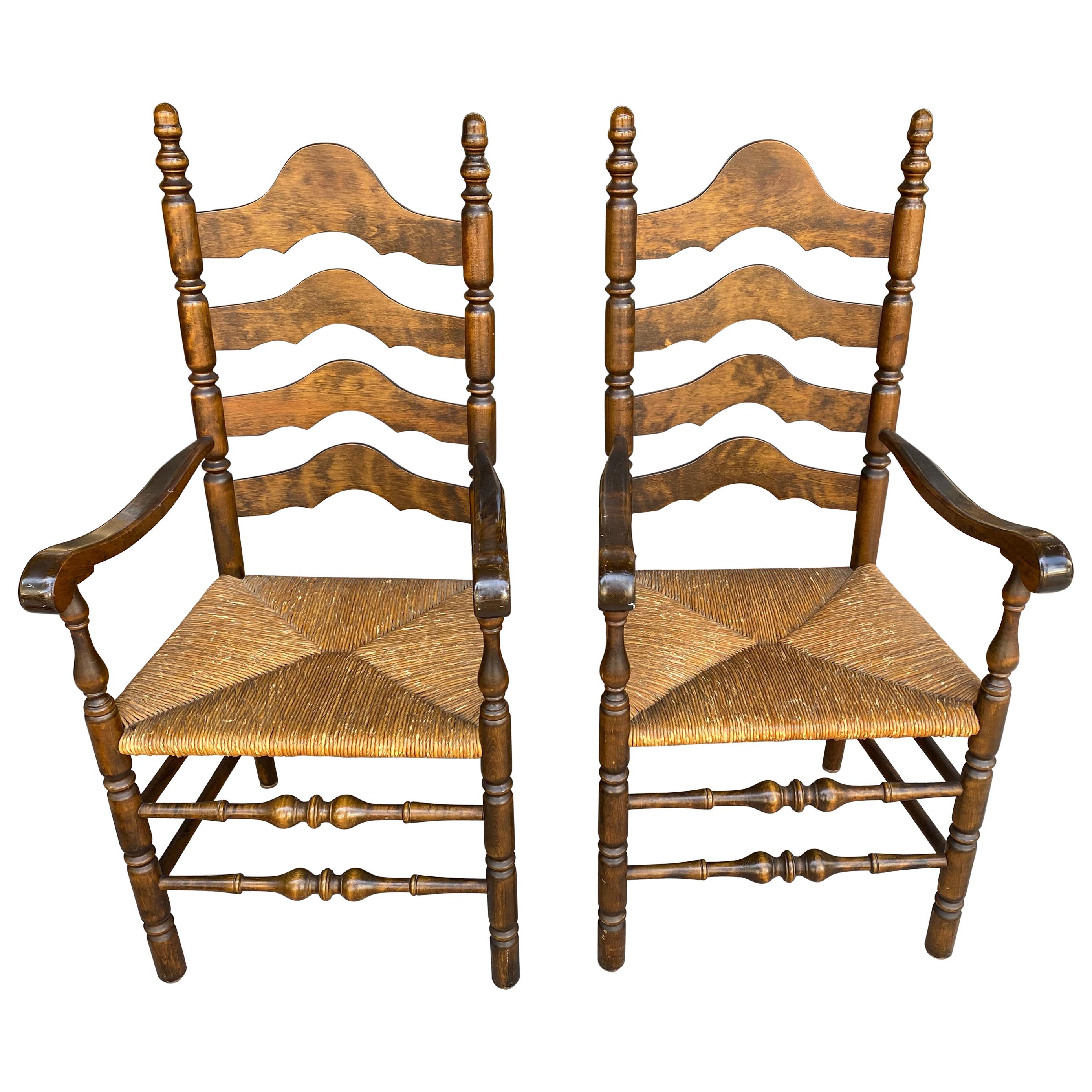 Pair of French Ladder Back Armchairs