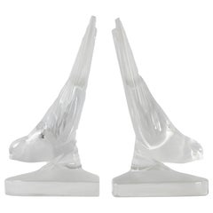 Vintage Pair of French Lalique Crystal Birds Sculptures