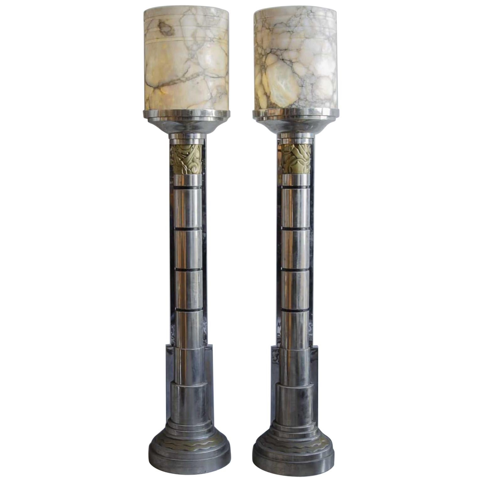 Pair of French Lamps 'Alabaster and Bronzes' Art Deco