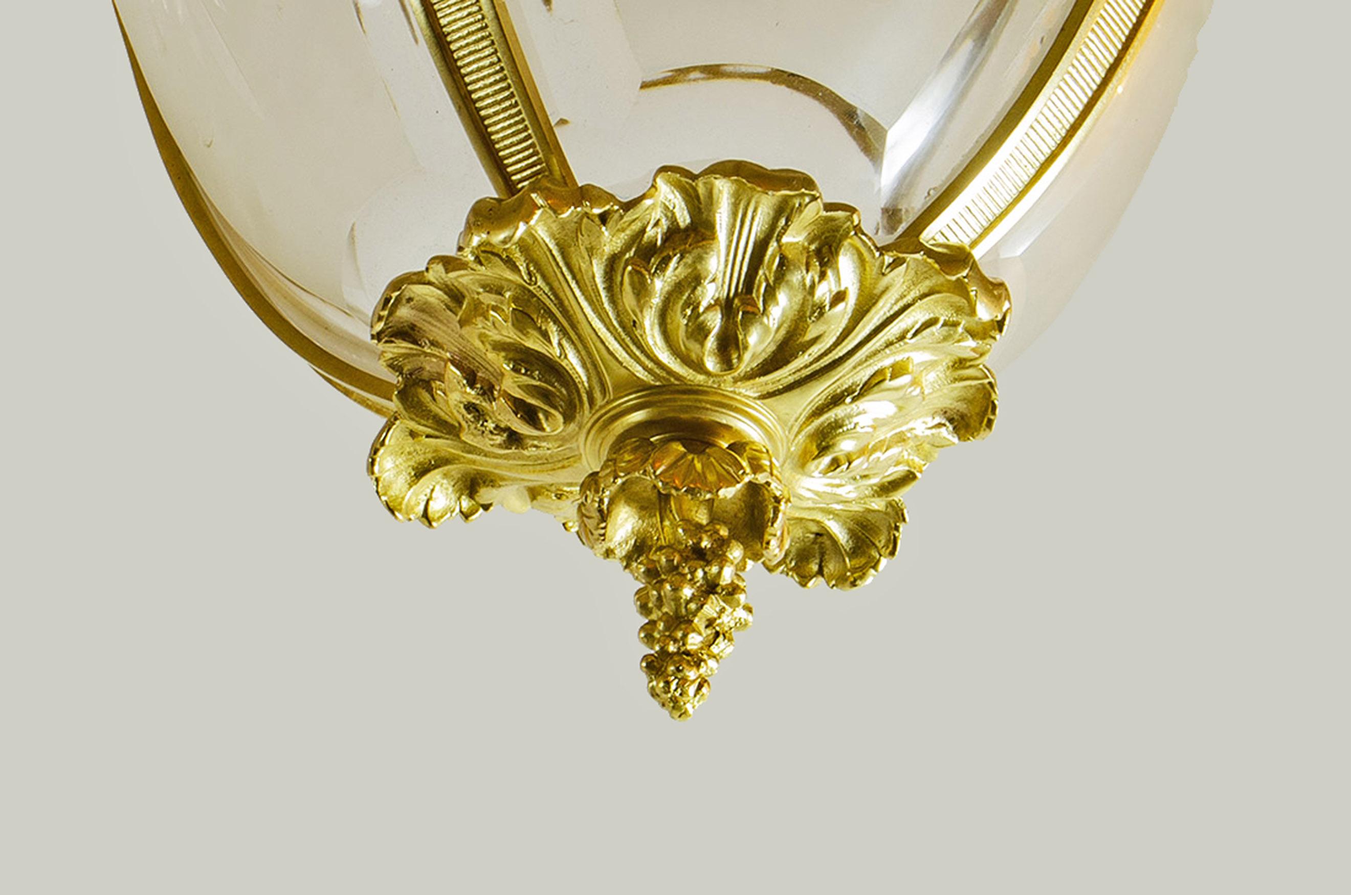 Pair of 20th Century French Gilt Bronze and Glass Farole-Like Ceiling Lamps In Good Condition For Sale In North Miami, FL