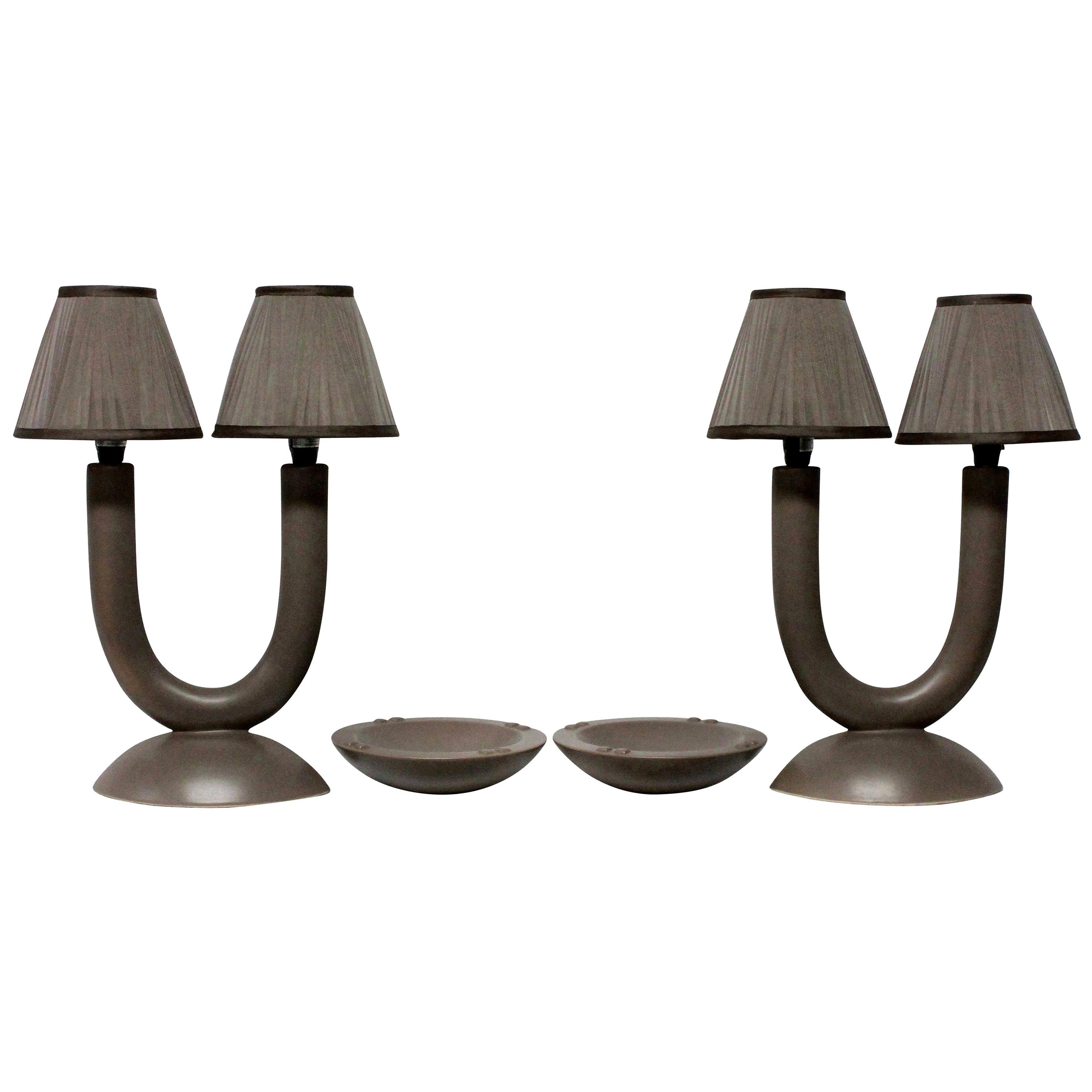 Pair of French Lamps with Ash Trays