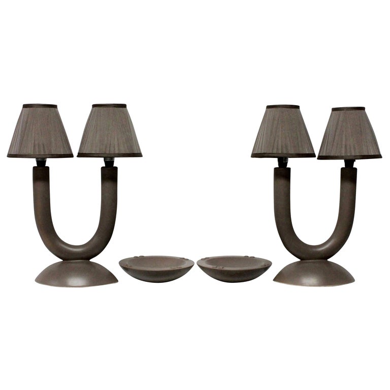Pair of French Lamps with Ash Trays For Sale at 1stDibs