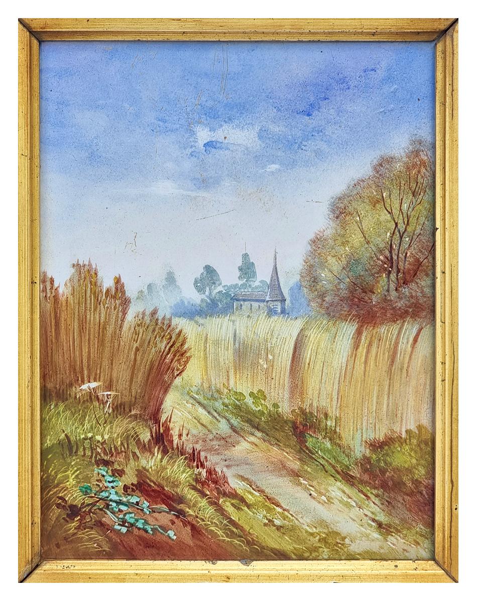 Pareja de paisajes franceses pintados sobre cerámica, hacia 1880 en Bueno estado para la venta en Paris, FR