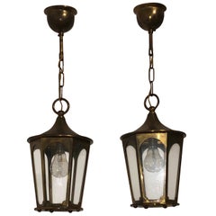 Pair of French Lanterns, Brass and Glass, France, circa 1950s