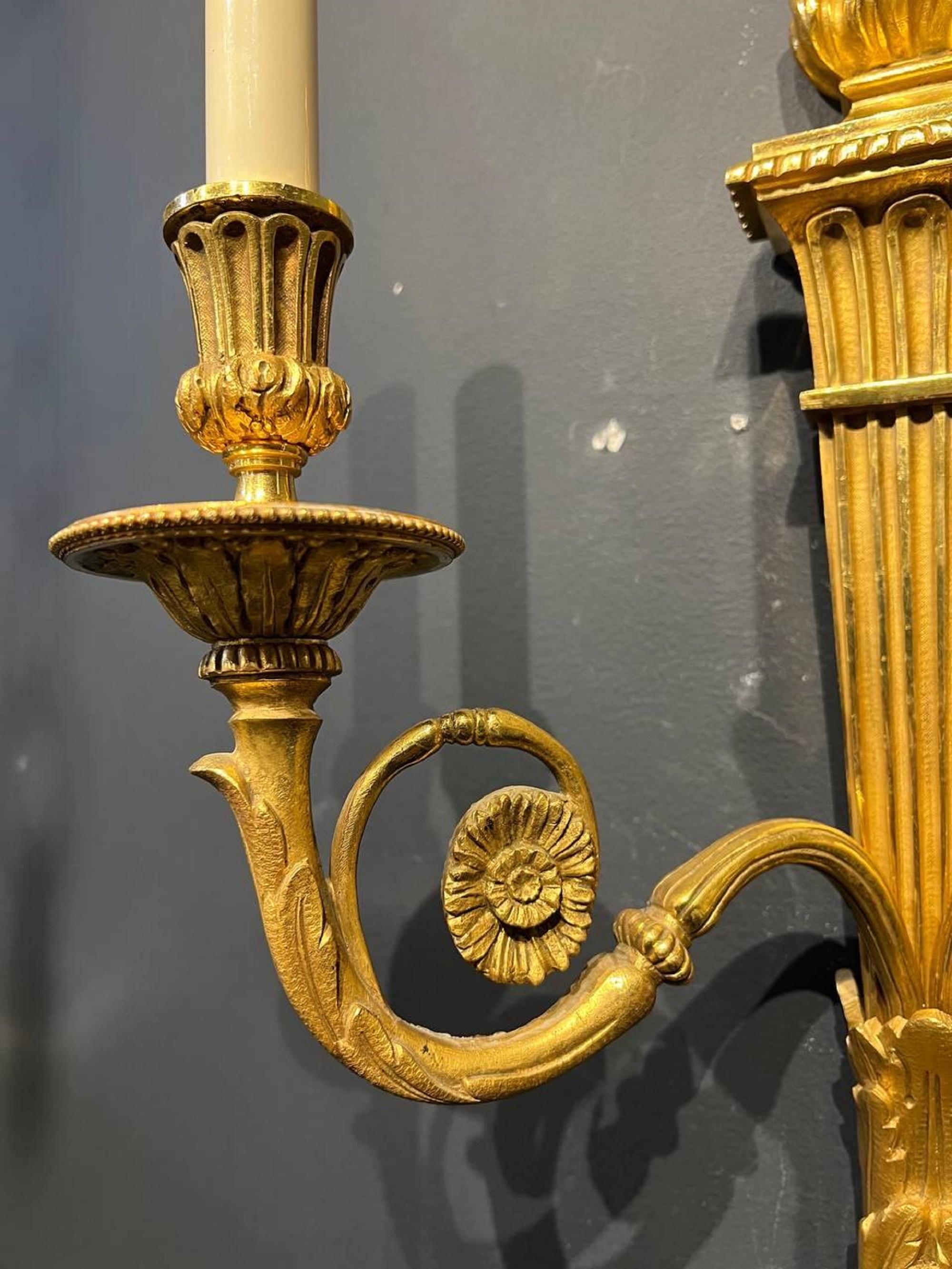 Mid-20th Century Pair of French Large Gilt Bronze Sconces