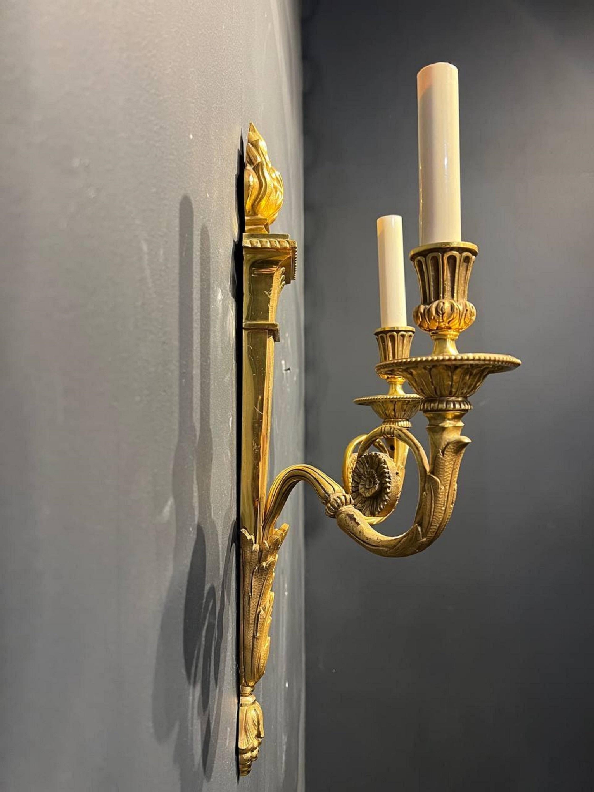 Pair of French Large Gilt Bronze Sconces 1