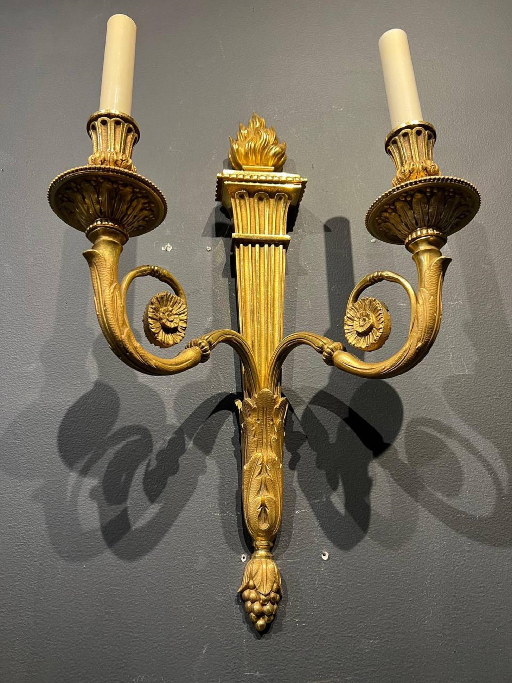 Pair of French Large Gilt Bronze Sconces 2