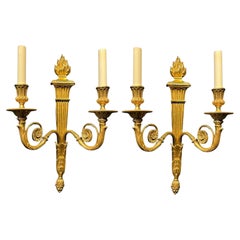 Pair of French Large Gilt Bronze Sconces