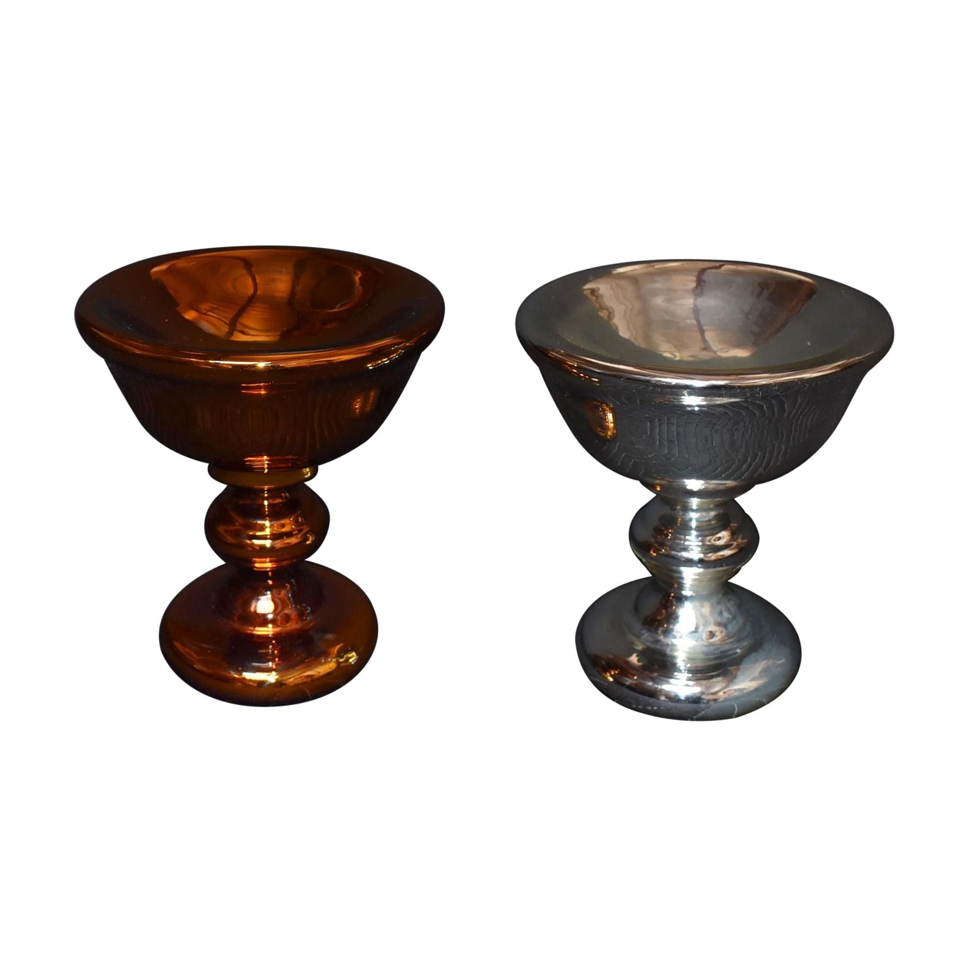 Pair of French Large Mercury Glass Footed Bowls For Sale