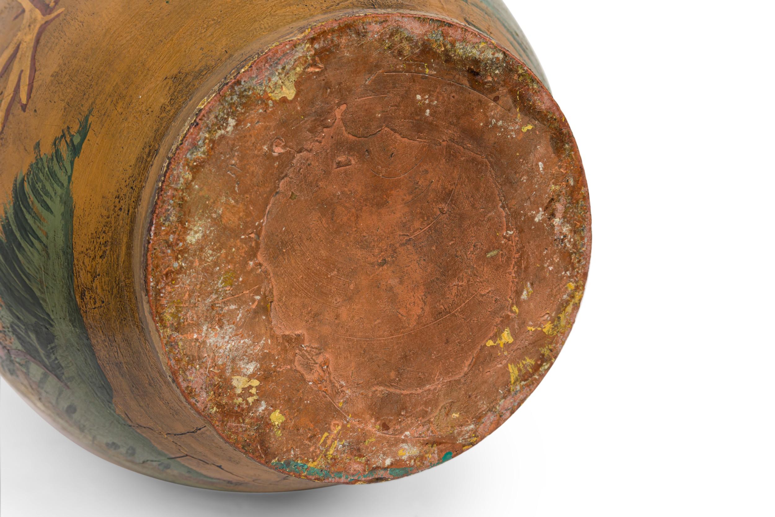 19th Century Pair of French Large Painted Terra-Cotta Vases For Sale