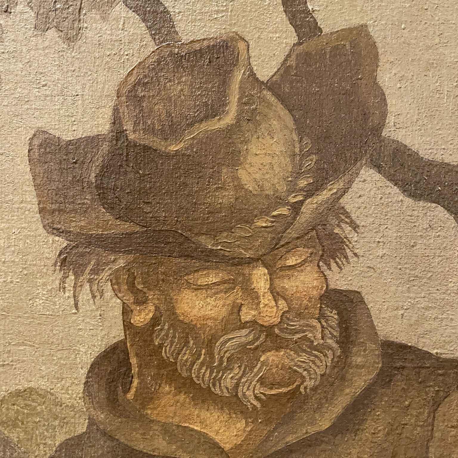 Pair of French Large Paintings Depicting Pharmacist and Snake Hunters Dated 1945 For Sale 5